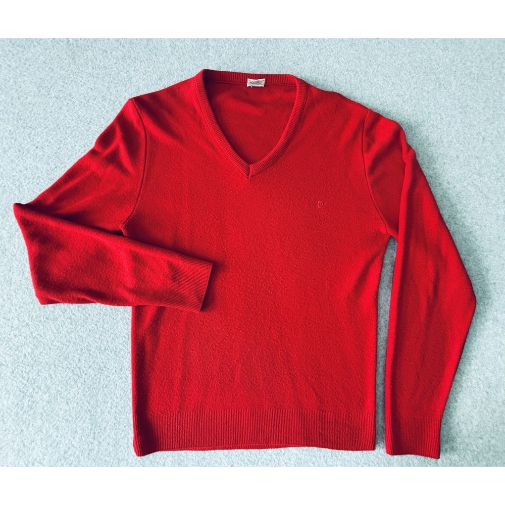 Pierre‎ Cardin Vintage Long Sleeve Jumper Sweater - Red- Men's Large V Neck